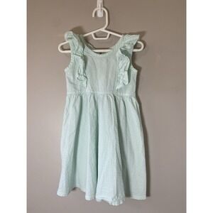 Monica & Andy Seersucker Dress Girls 4T Green White Stripe Organic Cotton Ruffle